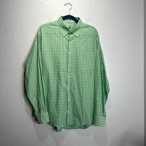 Peter Millar Shirt Mens XL Green White Gingham Check Cotton Pleated‎ Button Down